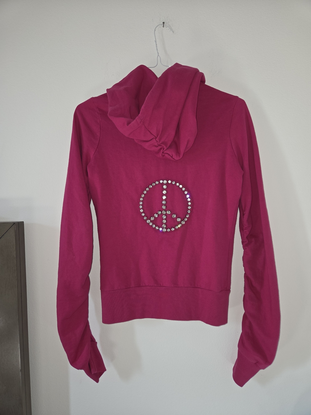 Rhinestone Peace Hot Pink Hooded Cardigan